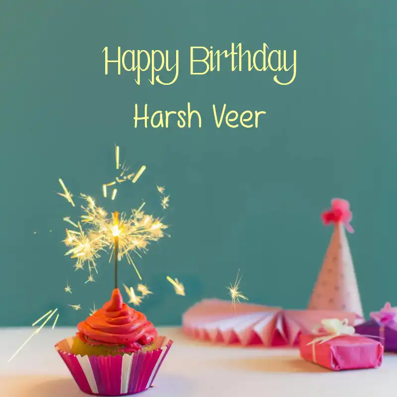 Happy Birthday Harsh Veer Sparking Cupcake Card